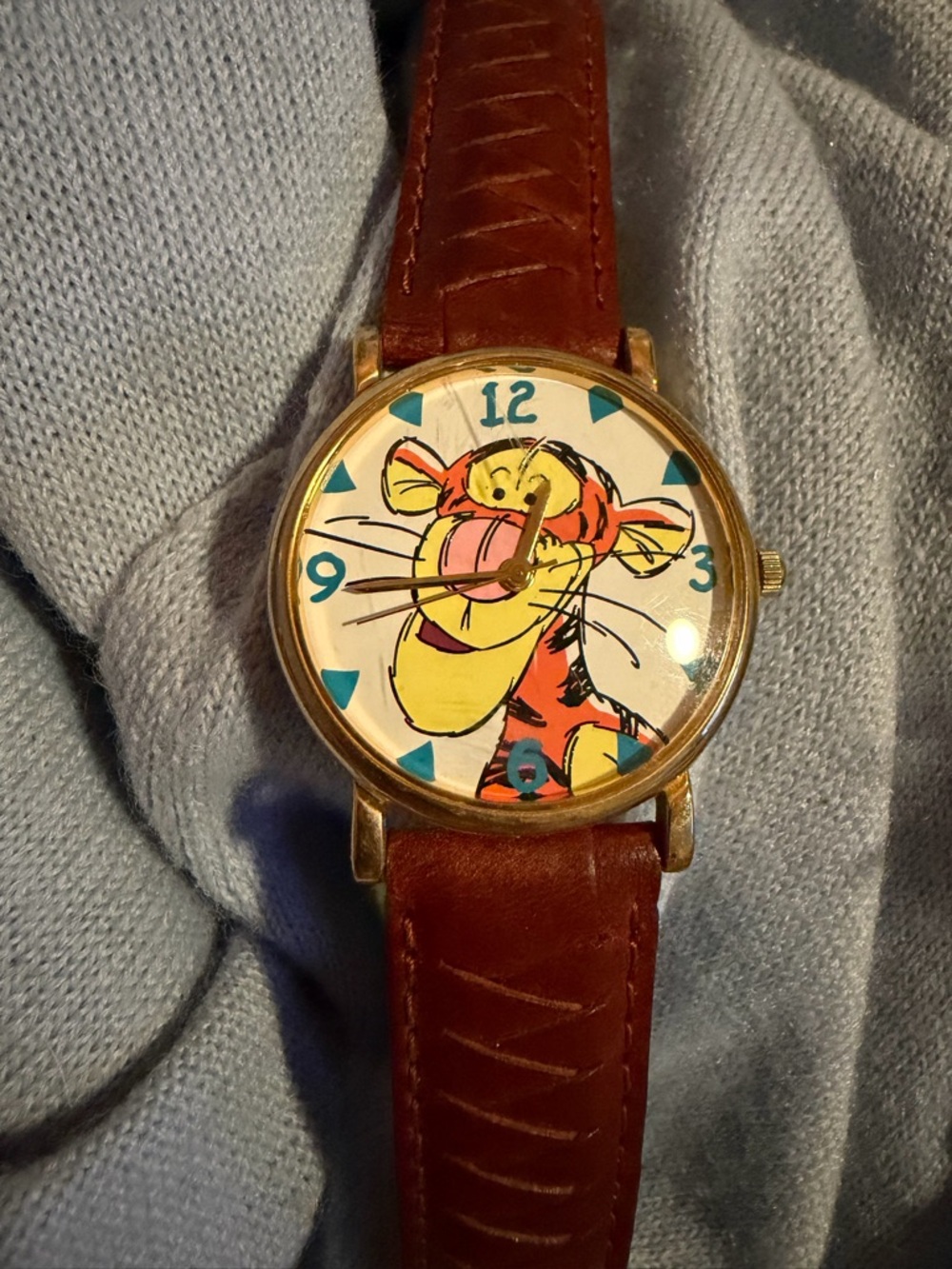 VTG 90’s Y2K Timex Disney’s Tigger Gold-Tone Collectible Wristwatch LeatherStrap